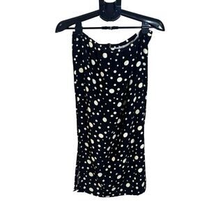 Vintage 80s Black Polka Dot Pencil Skirt Side Slits Pinup Rockabilly Midi Wiggle